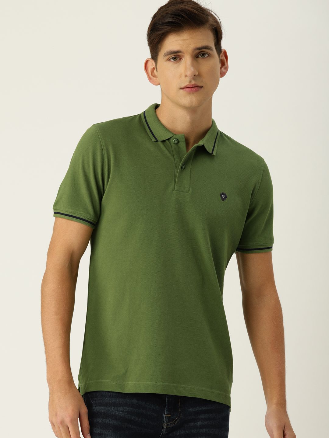 Van Heusen Sport Men Green Solid Polo Collar Pure Cotton T-shirt
