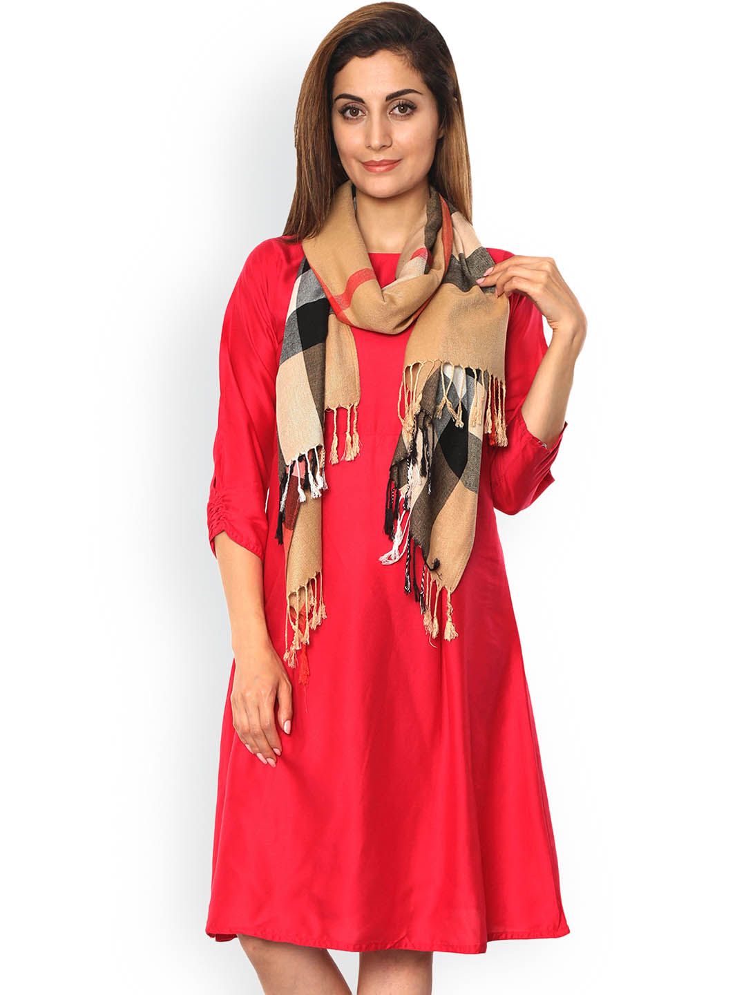 FabSeasons Beige & Black Checked Scarf Price in India