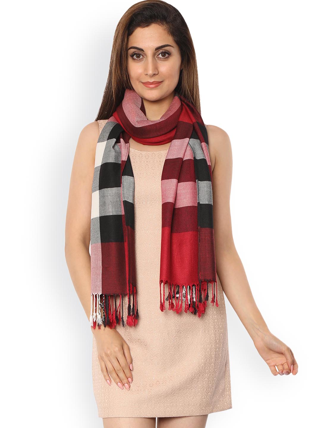 FabSeasons Red & Black Checked Scarf Price in India