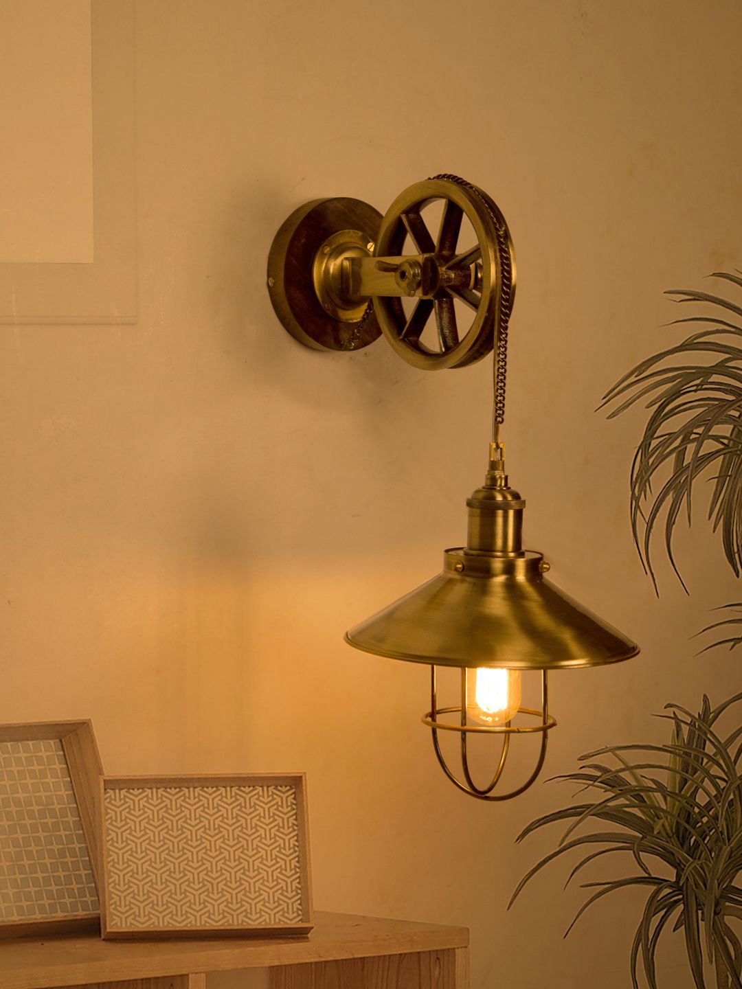 Fos Lighting Antique Gold-Toned Industrial Antique Barn Light Price in India