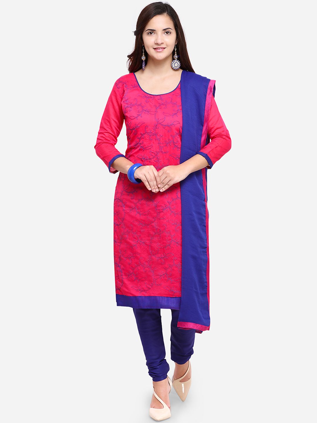 Florence Pink Embroidered Unstitched Dress Material Price in India