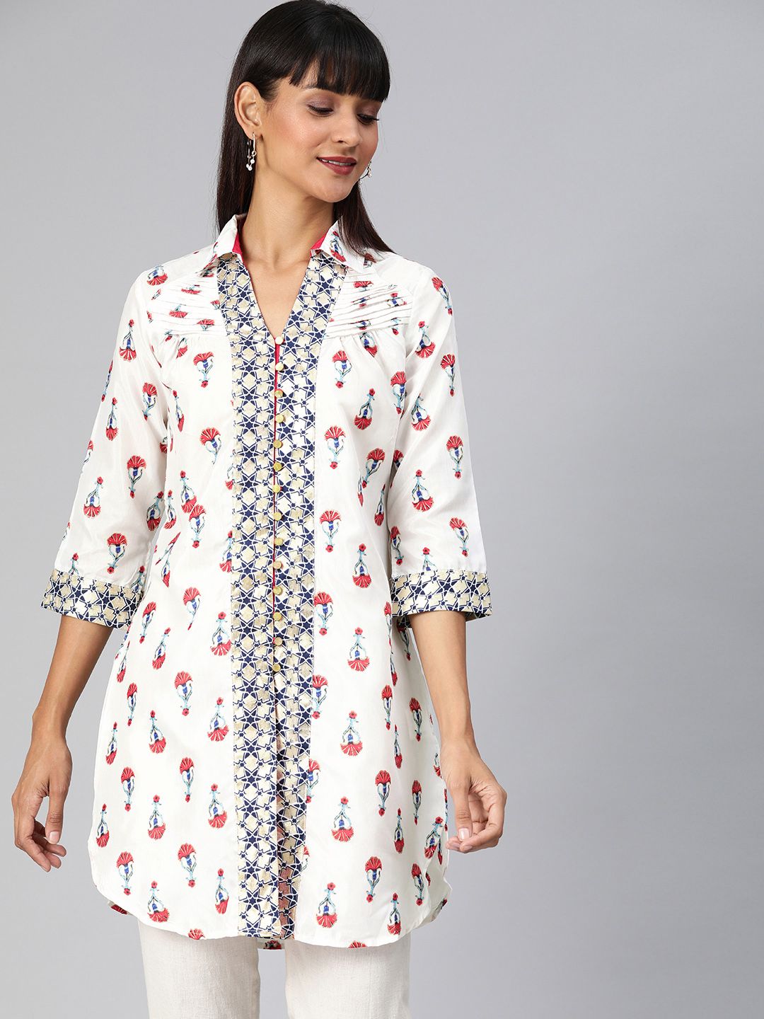 AKKRITI BY PANTALOONS Women White & Red Floral Printed Tunic Price in India