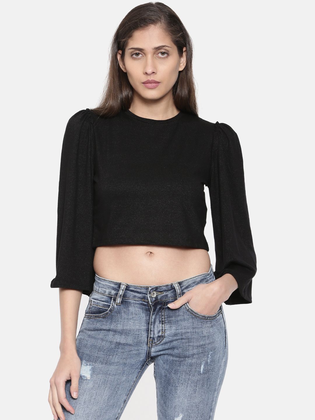 CAMLA Women Black Solid Top Price in India
