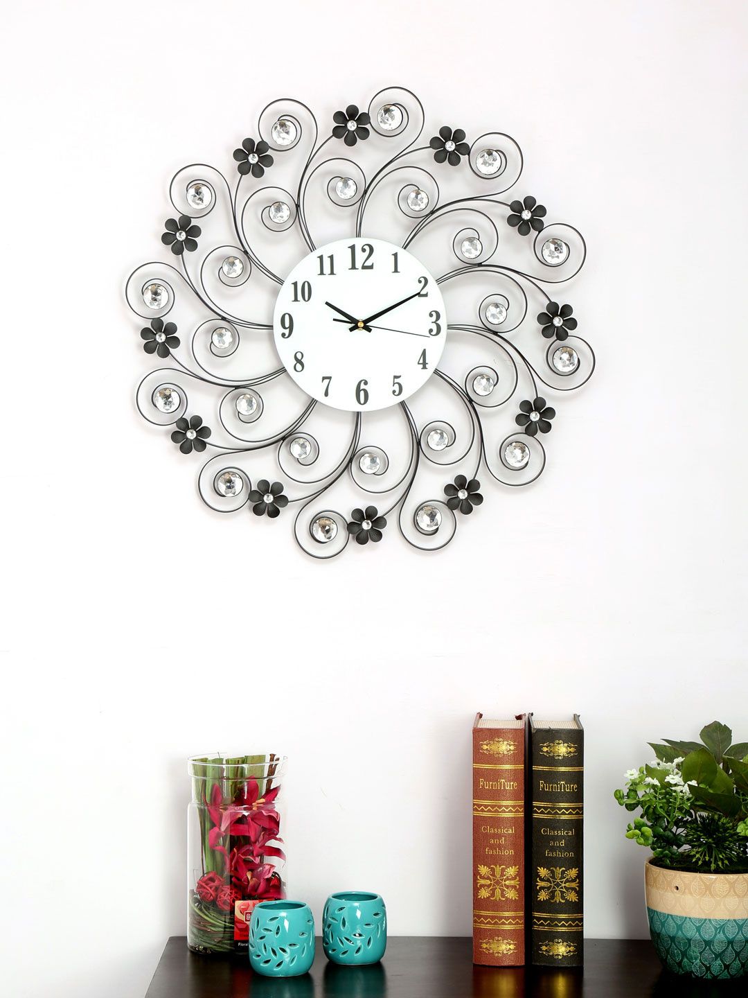 Athome by Nilkamal White & Black Round Solid Analogue Wall Clock Price in India