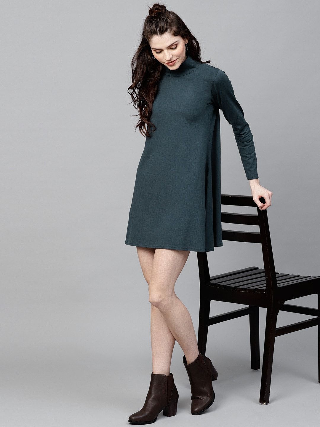 SASSAFRAS Women Teal Green Solid A-Line Dress Price in India