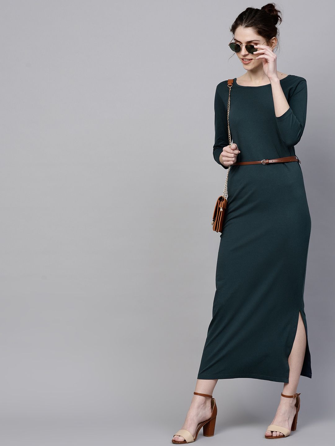 SASSAFRAS Women Teal Blue Solid Maxi Dress Price in India