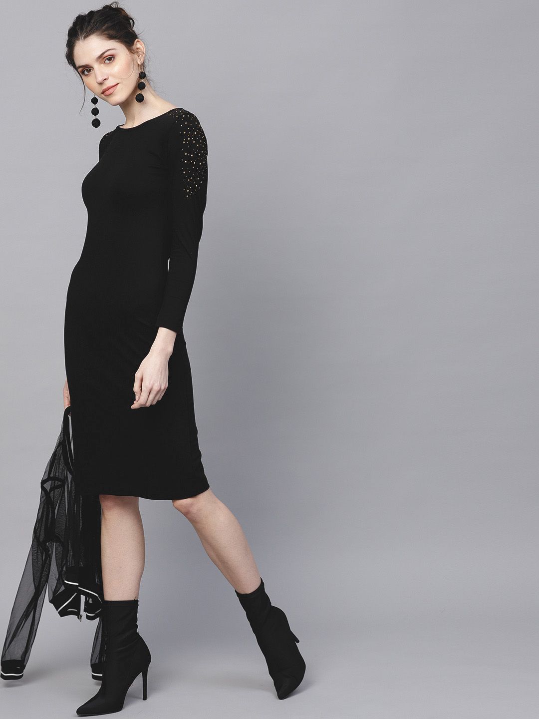 SASSAFRAS Black Stretchable Bodycon Dress Price in India