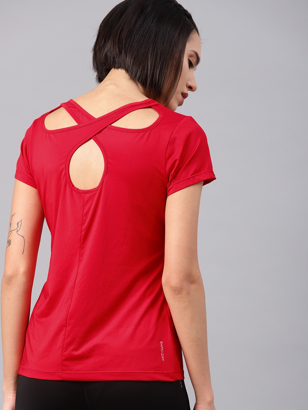 HRX by Hrithik Roshan Women Red Solid Round Neck T-shirt Price in India