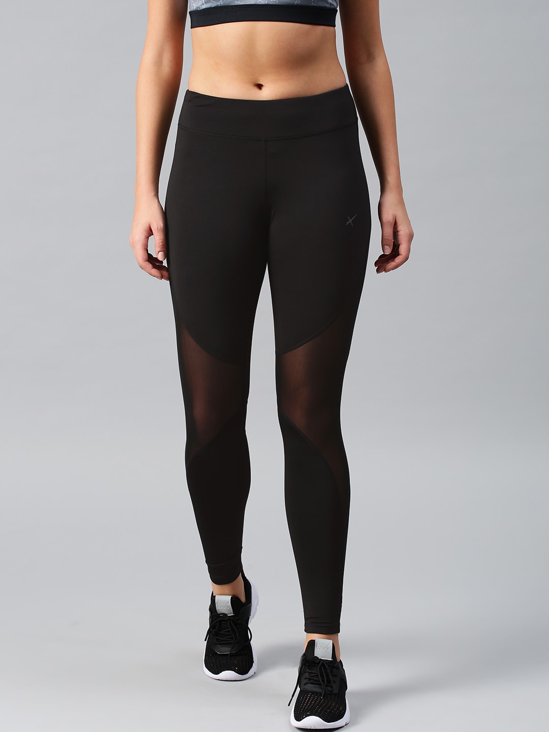 HRX by Hrithik Roshan Women Black Rapid-Dry Mesh Detail Cropped Lifestyle Tights Price in India