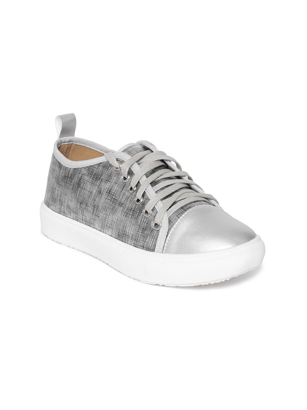 red pout Women Silver-Toned Textured Sneakers Price in India