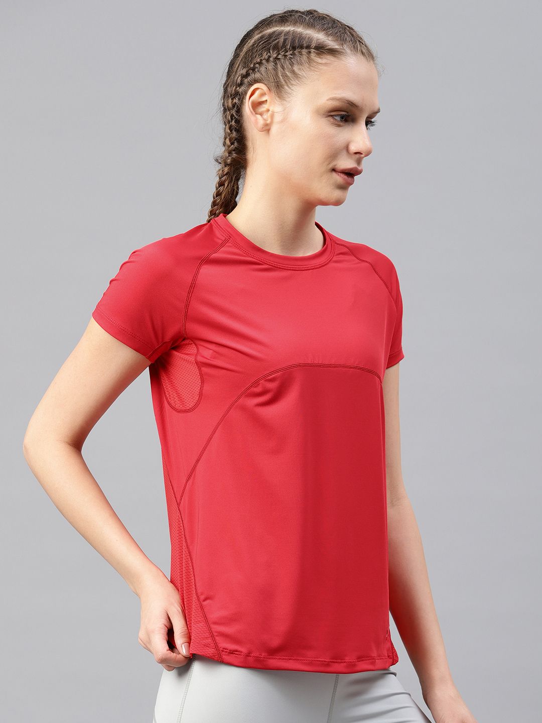 HRX by Hrithik Roshan Women Red Solid Round Neck Rapid Dry Training T-shirt