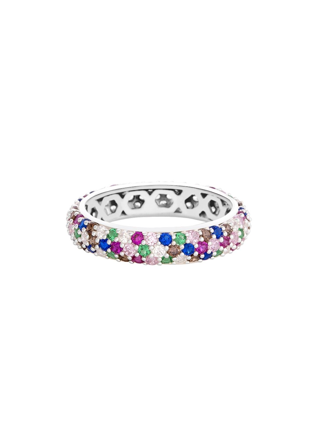 TALISMAN Women Rhodium-Plated Silver-Toned CZ-Studded Handcrafted Ring Price in India