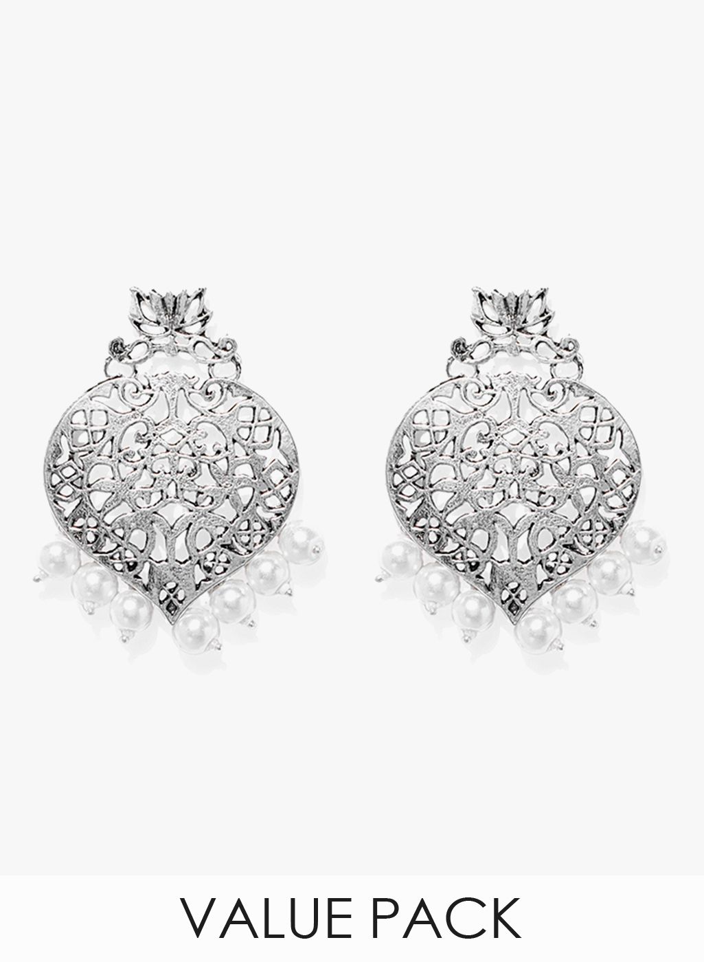 Zaveri Pearls 2 Pairs of Silver Alloy Drop Earrings