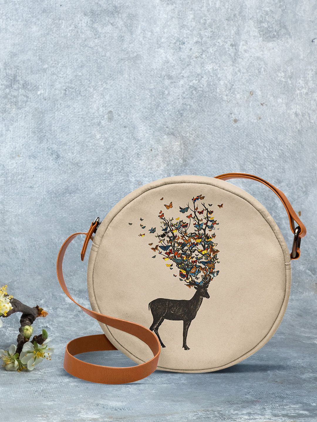 DailyObjects Beige & Black Printed Sling Bag Price in India