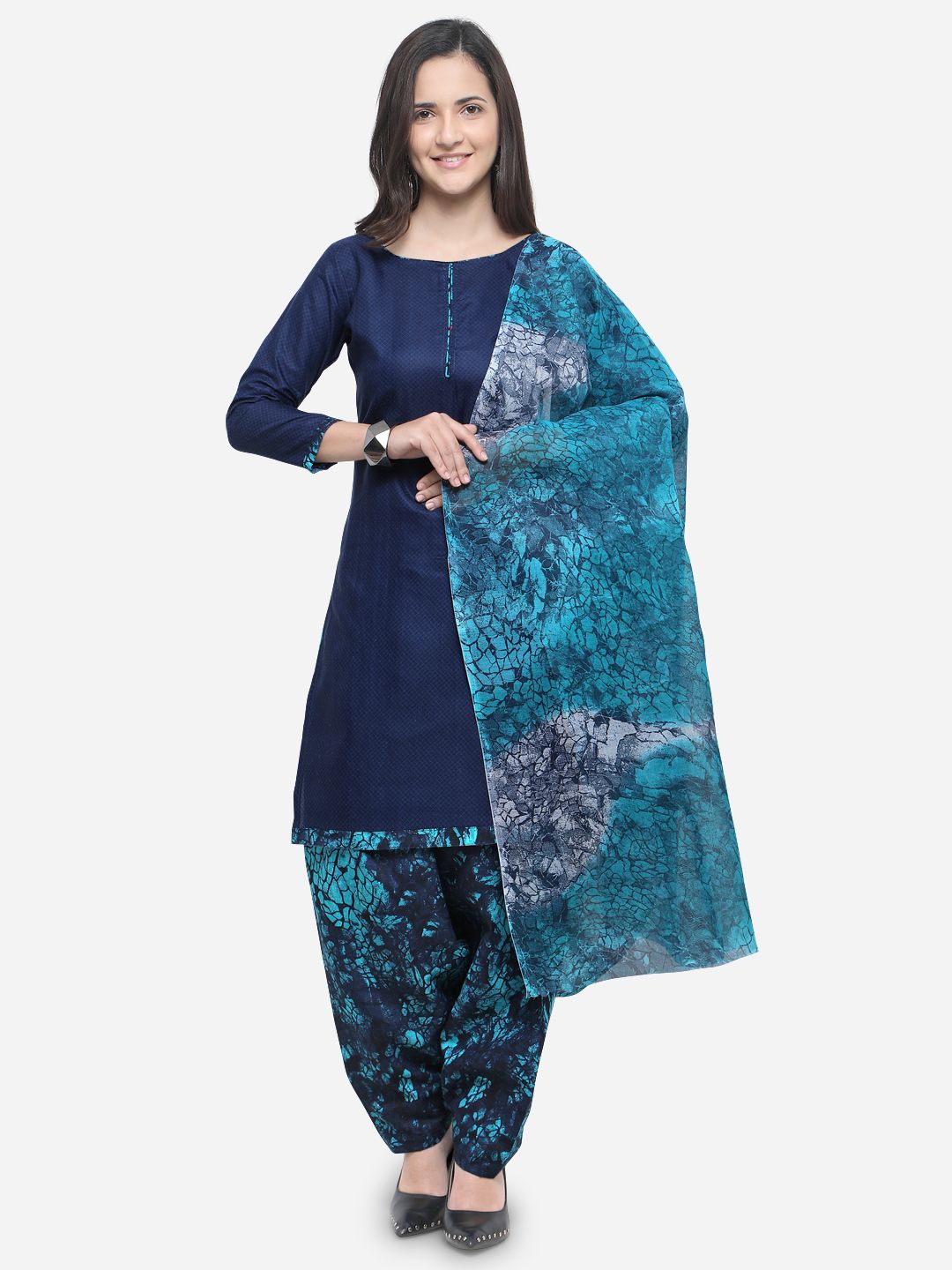 Rajnandini Blue Cotton Blend Unstitched Dress Material Price in India