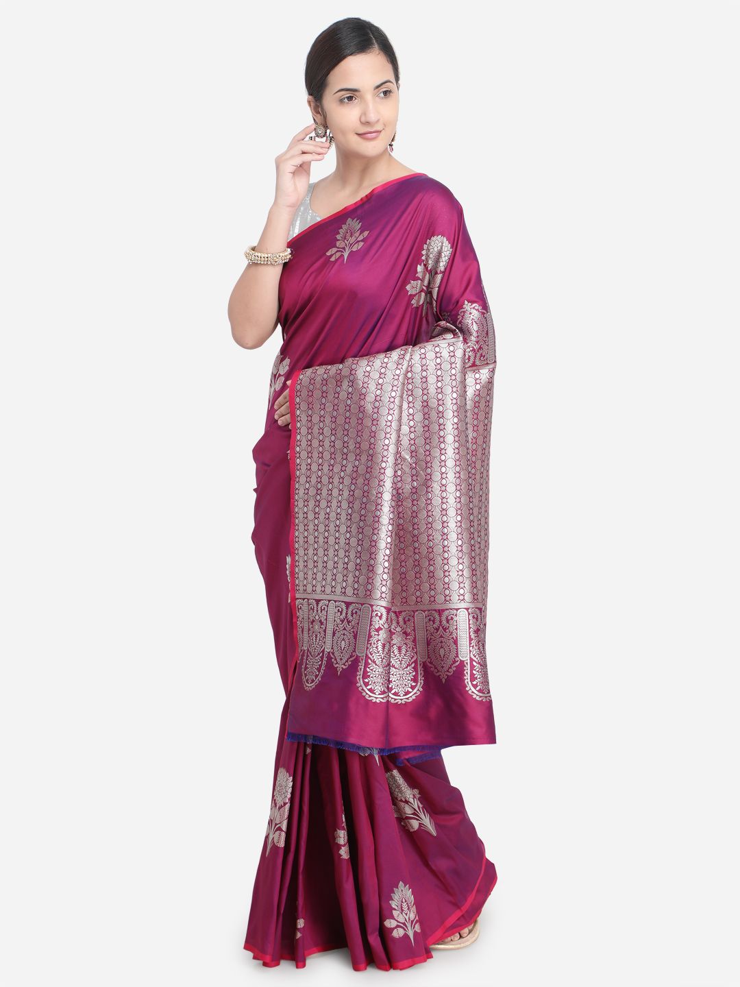 Varkala Silk Sarees Magenta Art Silk Woven Design Banarasi Saree Price in India