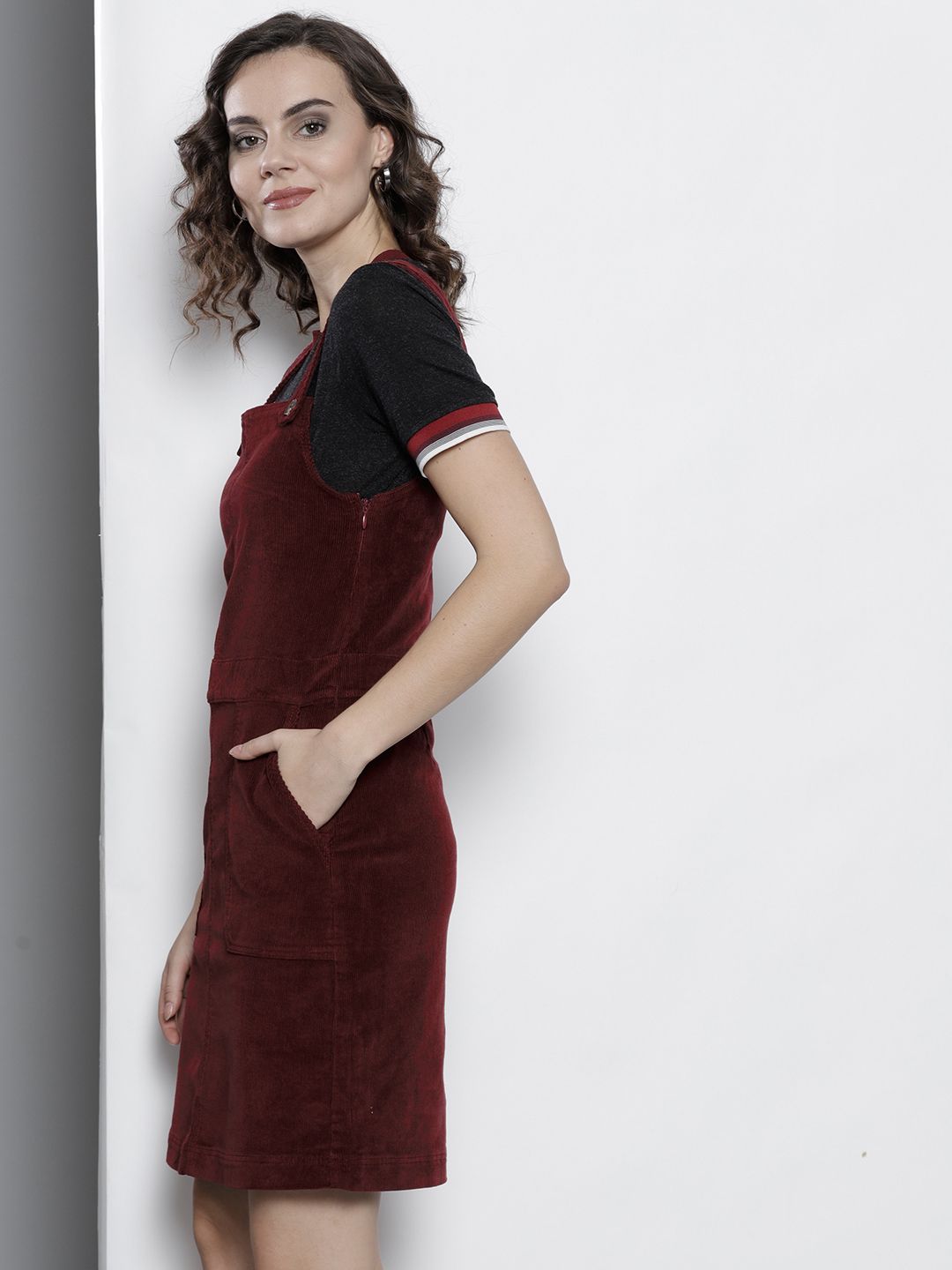 burgundy corduroy dungaree dress Popelin Burgundy Corduroy Emboidered Dungaree Dress 16