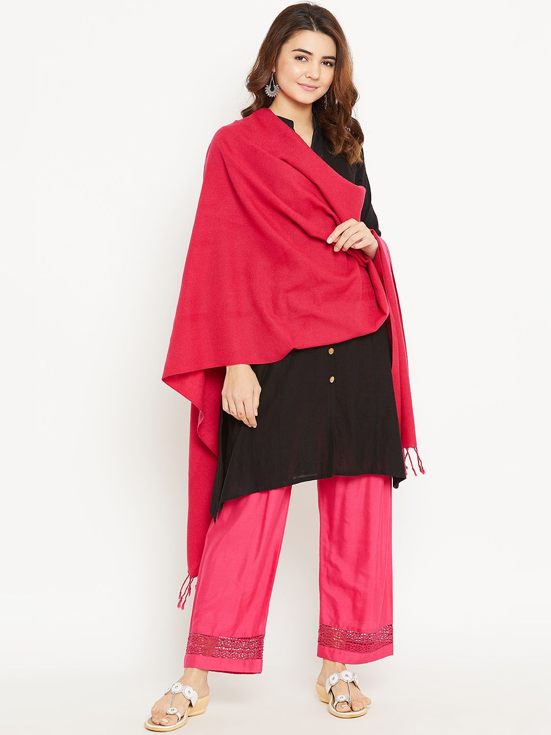 AURELIA Women Magenta Solid Shawl Price in India