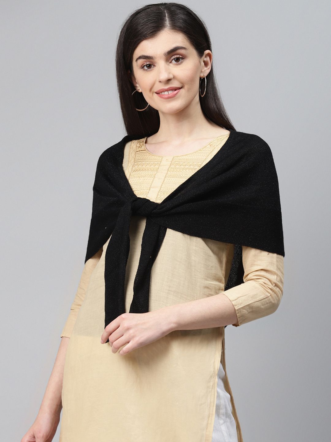 AURELIA Women Black Solid Stole Price in India