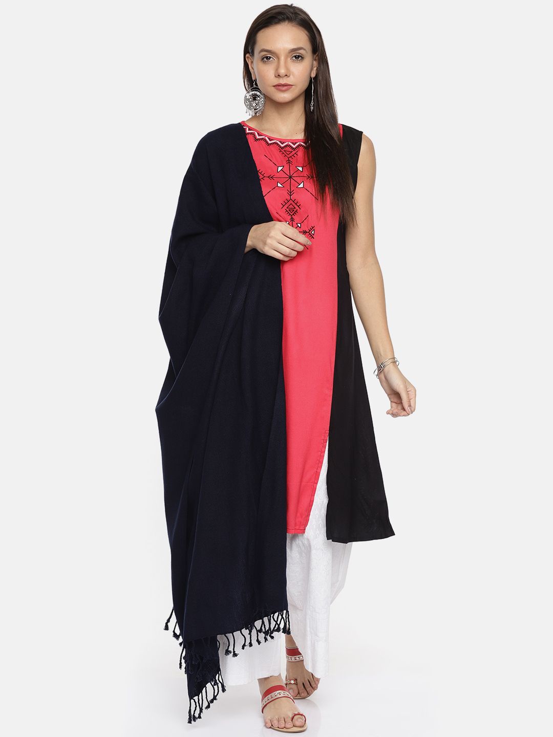 AURELIA Women Navy Blue Solid Shawl Price in India