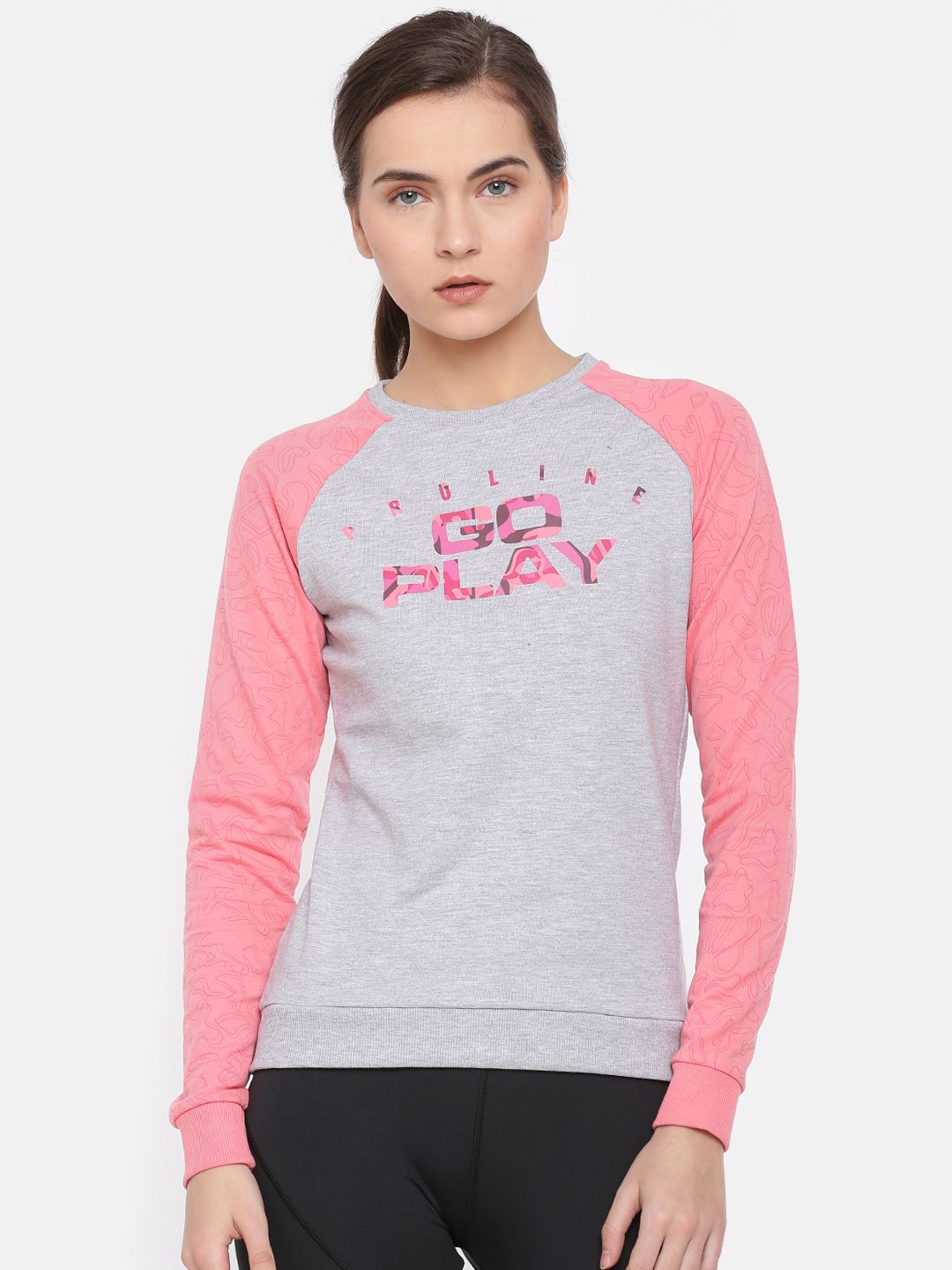 Proline Active Women Grey & Pink Printed Sweatshirt Price in India