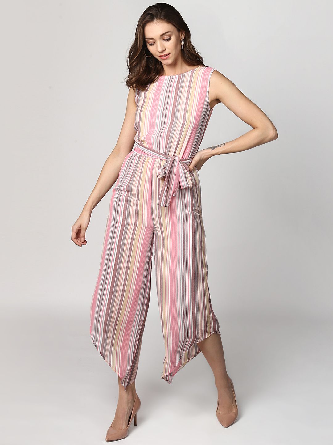 StyleStone Multicoloured Striped Capri Jumpsuit Price in India