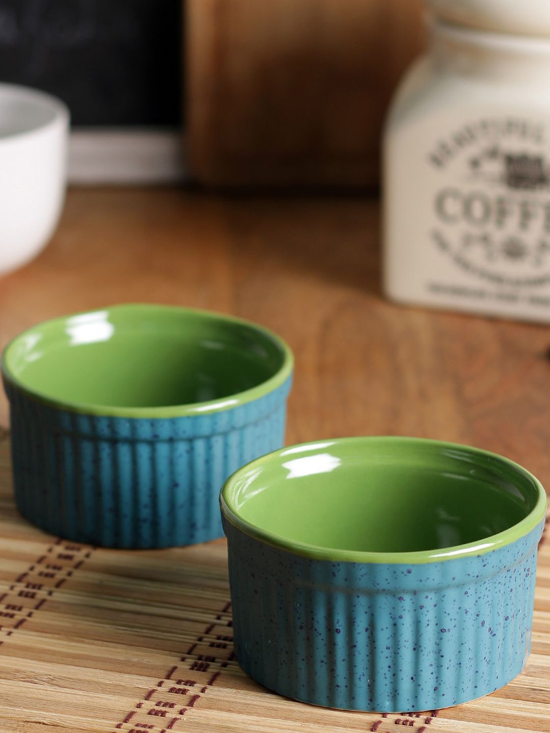 MIAH Decor Set Of 2 Blue Printed Ceramic Bowls Set Price in India
