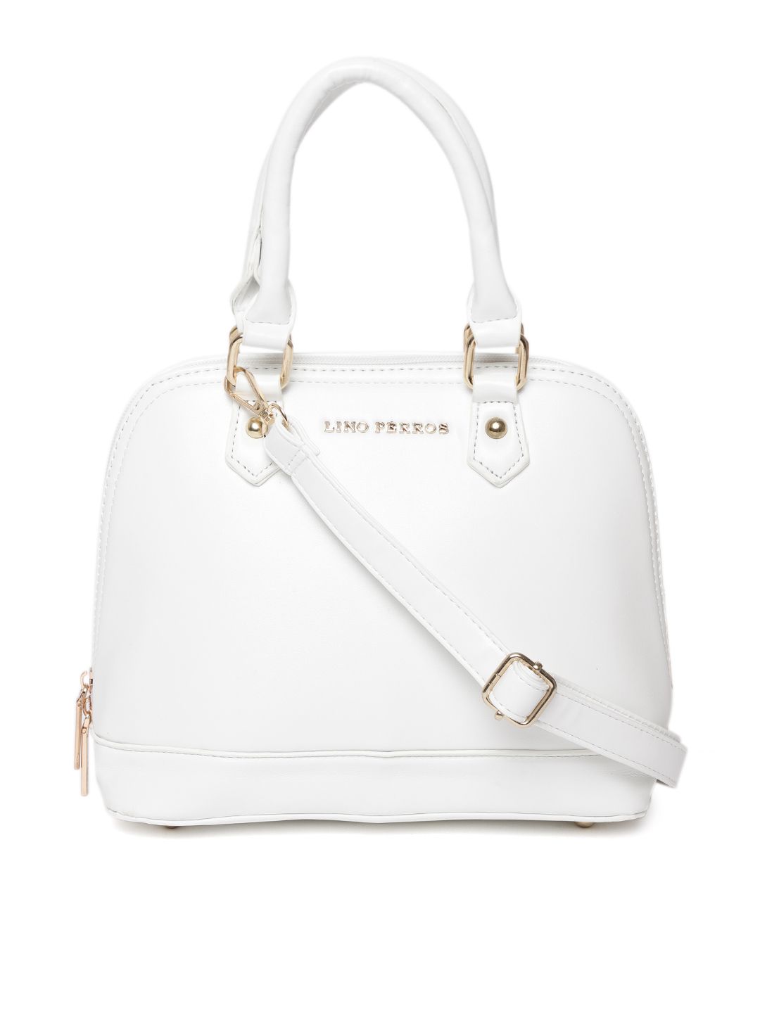 Lino Perros White Solid Handheld Bag With Detachable Sling Strap Lino Perros White Solid Handheld Bag With Detachable Sling Strap