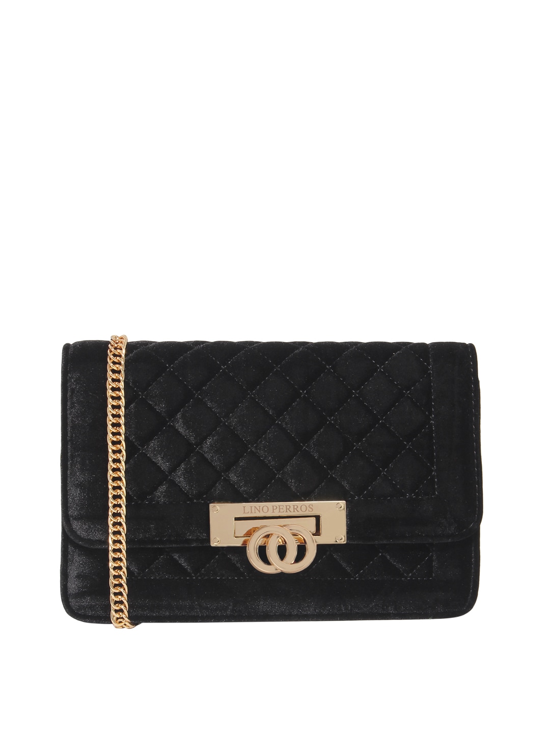 Lino Perros Black Quilted Sling Bag with Velvet Finish Price in India