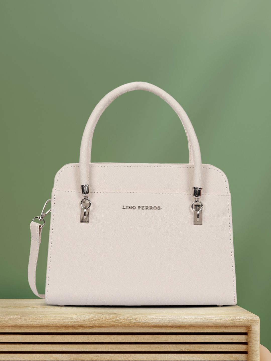 Lino Perros Off-White Solid Handheld Bag with Detachable Sling Strap Price in India