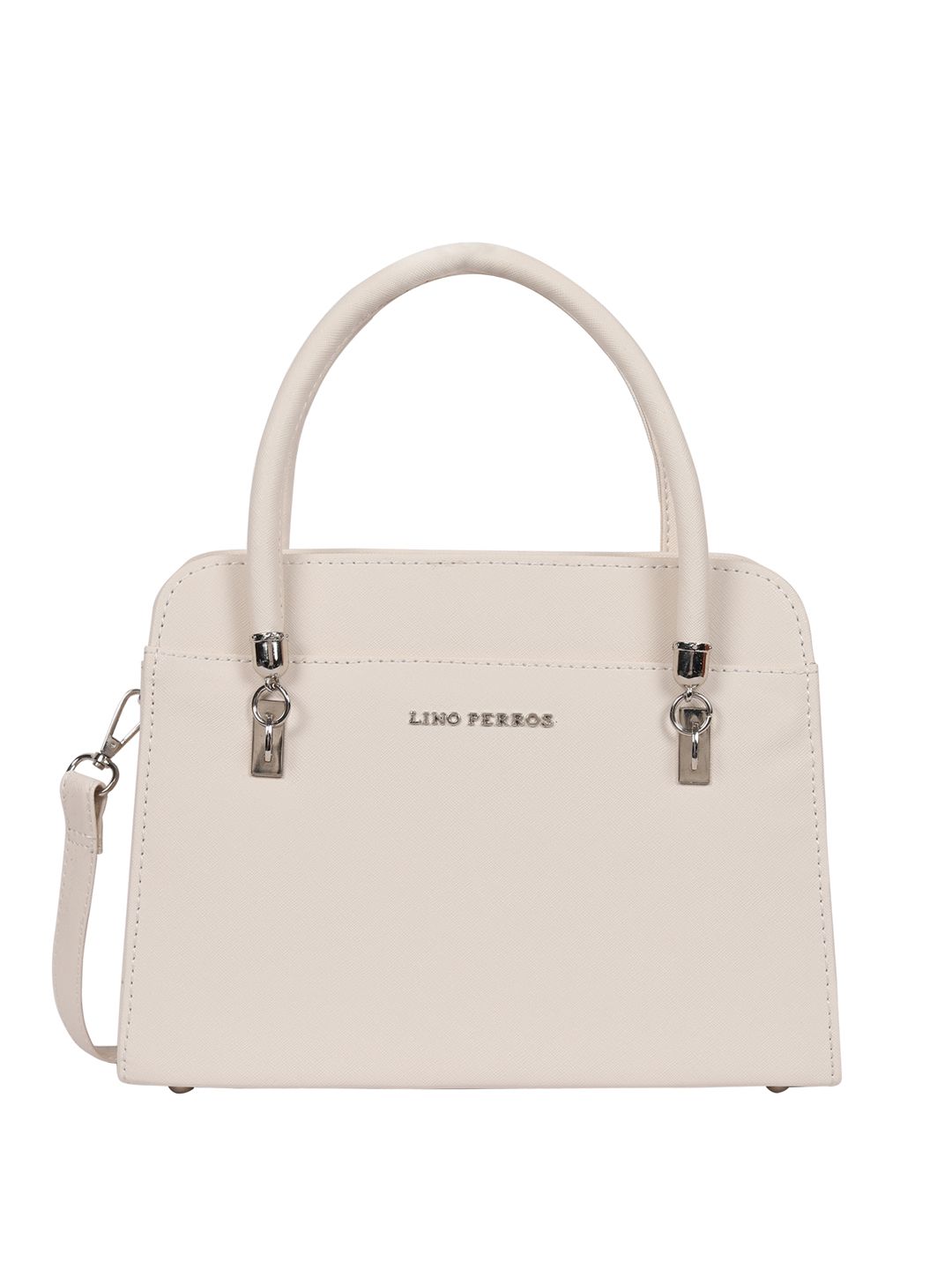 Lino Perros Lino Perros Off-White Solid Handheld Bag with Detachable Sling Strap