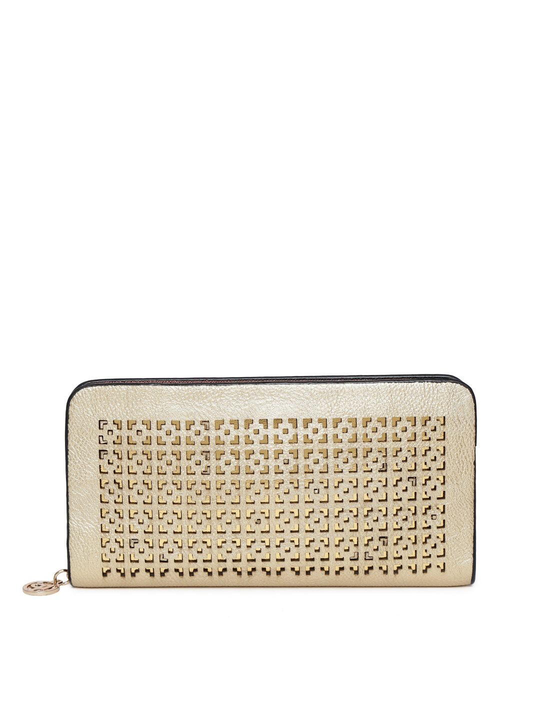 Lino Perros Women Gold-Toned Solid Cut Work Zip Around Wallet Price in India