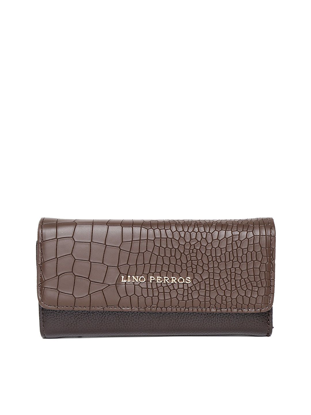 Lino Perros Women Coffee Brown Croc Textured Three Fold Wallet Price in India