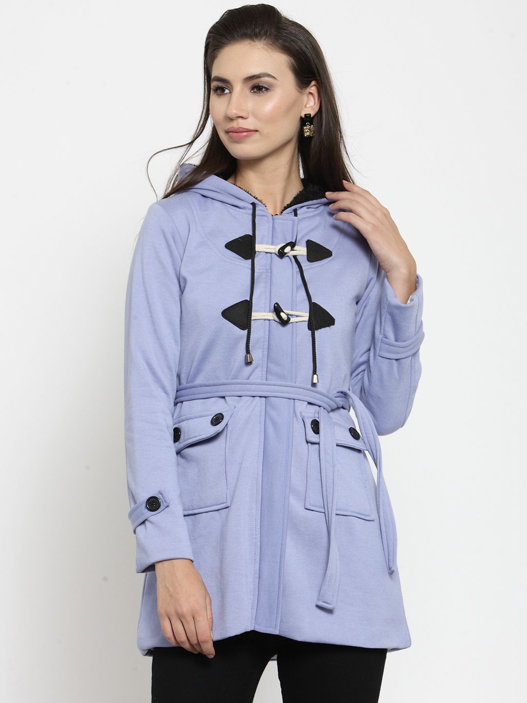 Belle Fille Women Blue Solid Duster Jacket Price in India