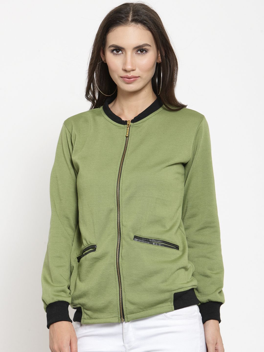 Belle Fille Women Olive Green Solid Bomber Price in India