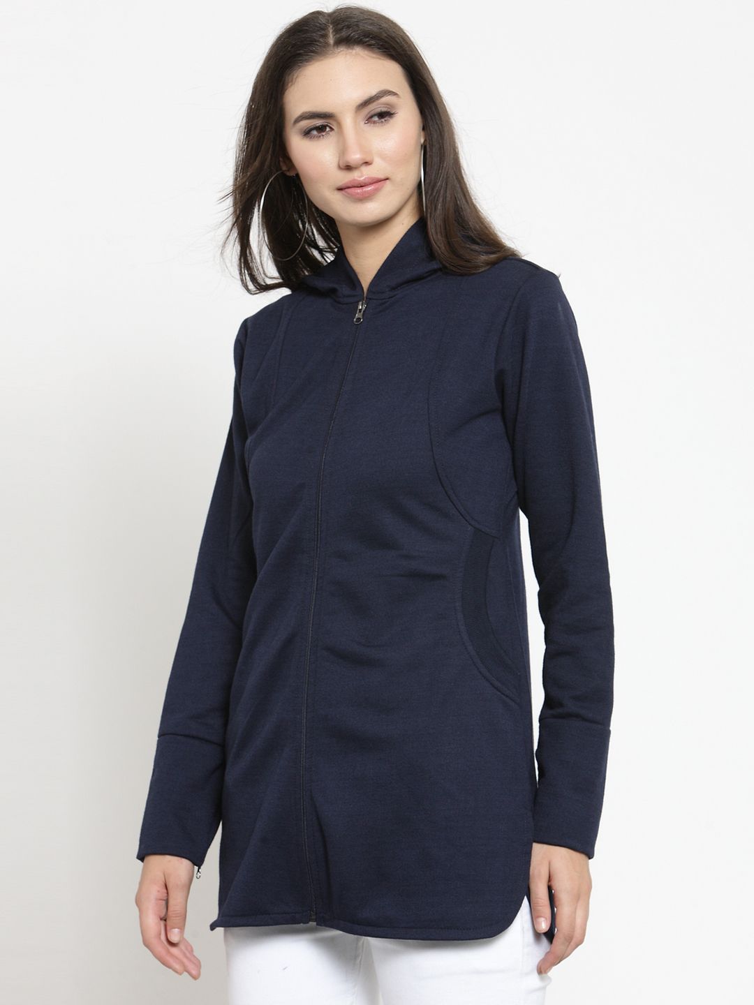 Belle Fille Women Navy Blue Solid Open Front Jacket Price in India