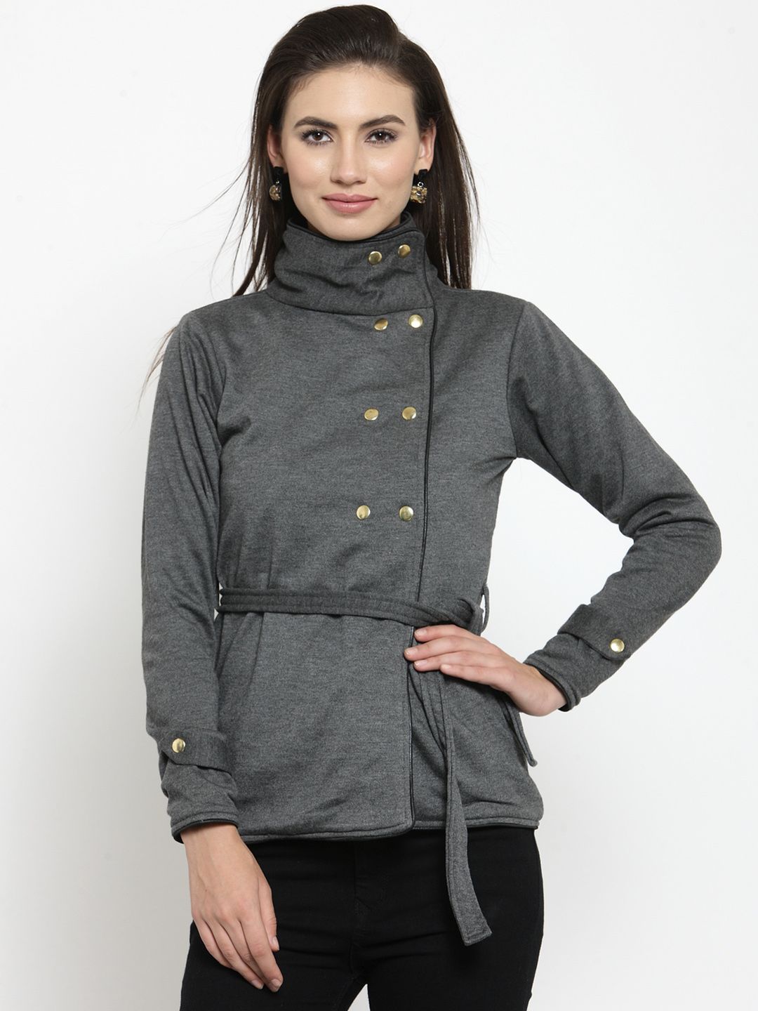 Belle Fille Women Grey Solid Tailored Jacket Price in India