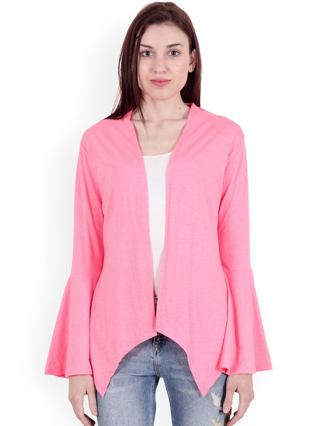 SCORPIUS Pink Solid Open Front Shrug Price in India