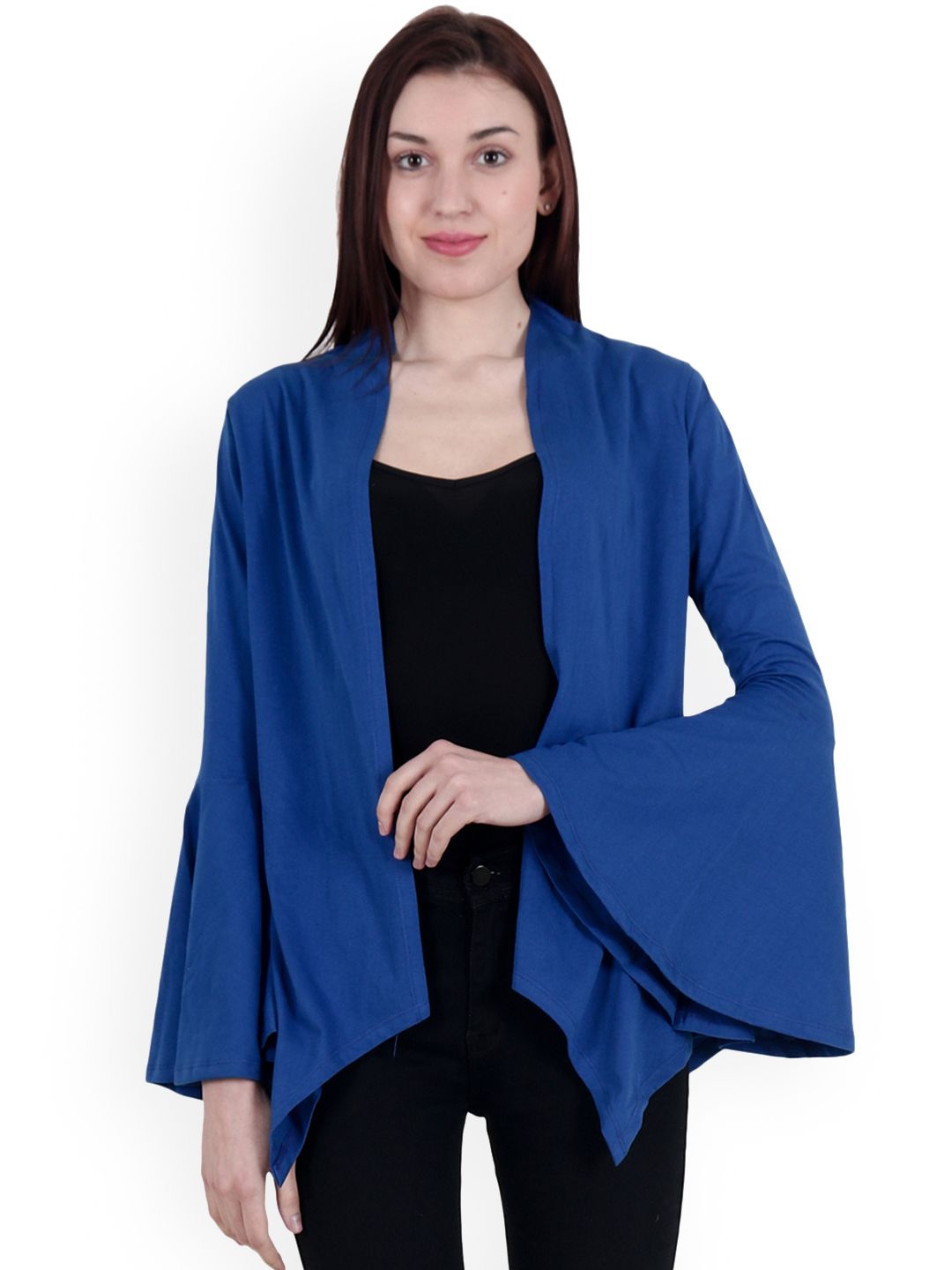 SCORPIUS Blue Solid Open Front Shrug Price in India