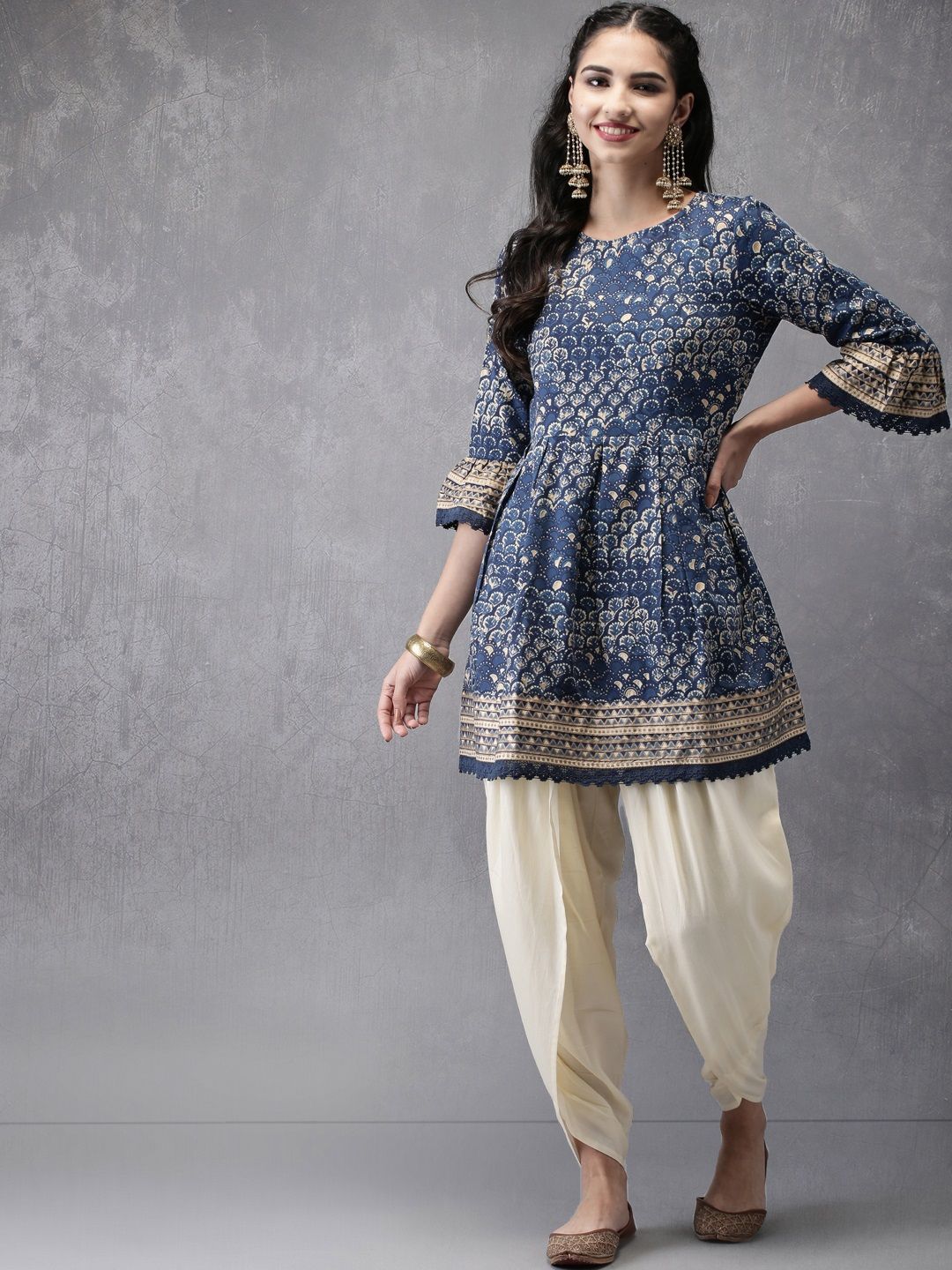 Anouk Women Indigo Printed Kurti with Patiala Price in India