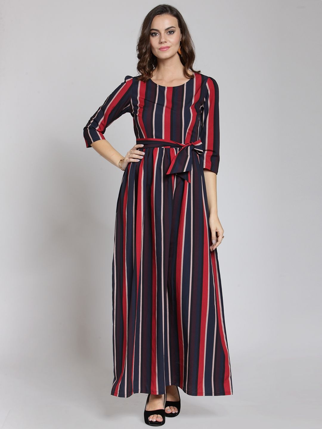 plusS Blue Striped Fit and Flare Dress Price in India