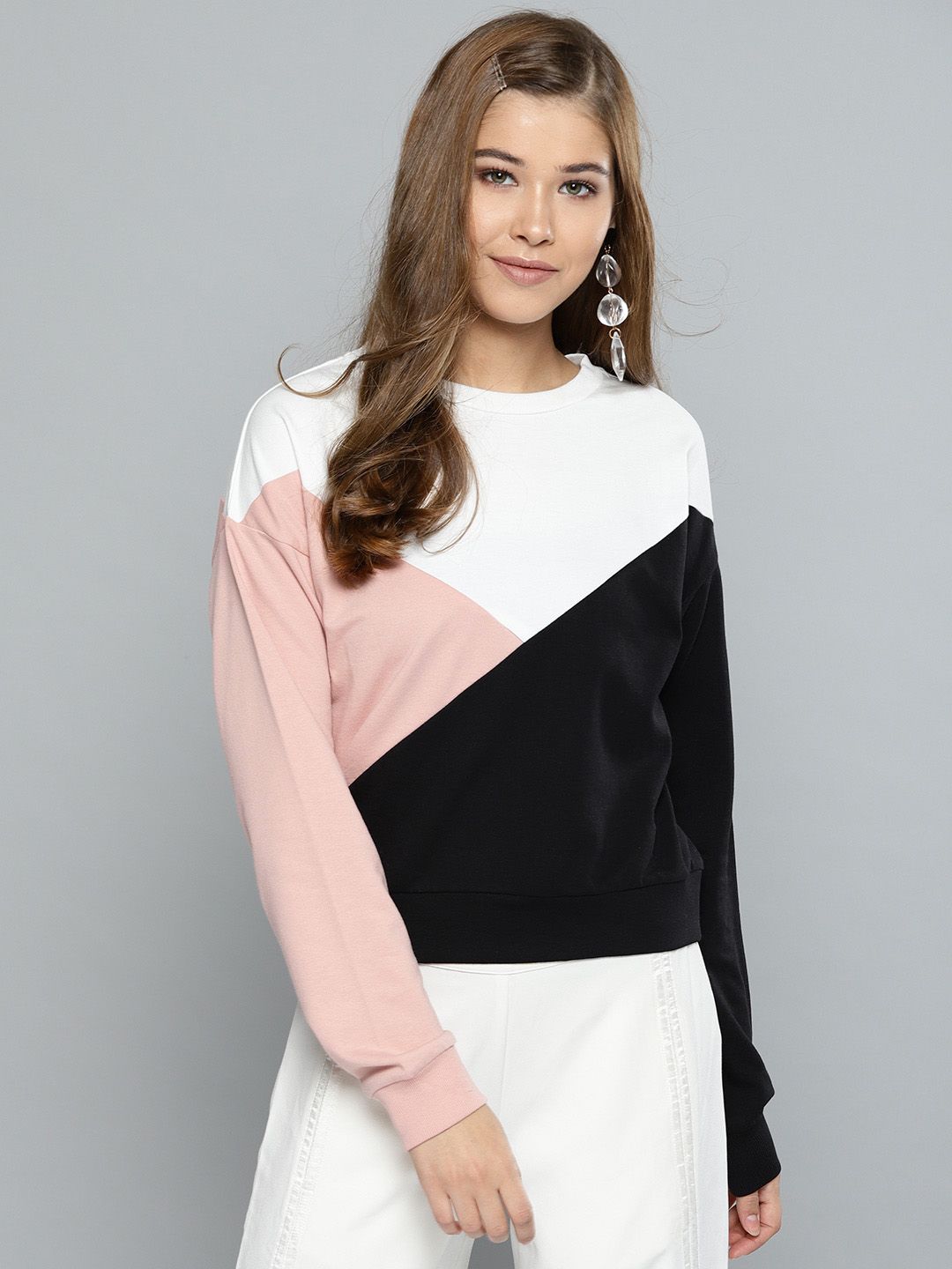Harpa Women Pink & Black Colourblocked Sweatshirt Price in India
