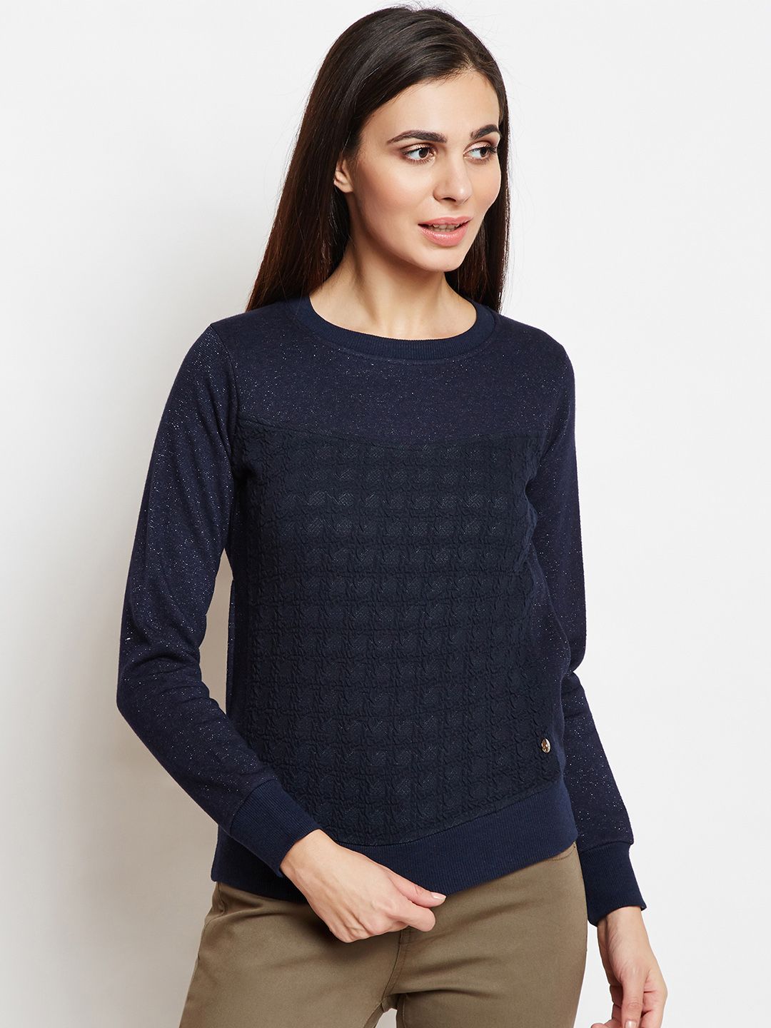 Taanz Women Navy Blue Self Design Sweatshirt Price in India