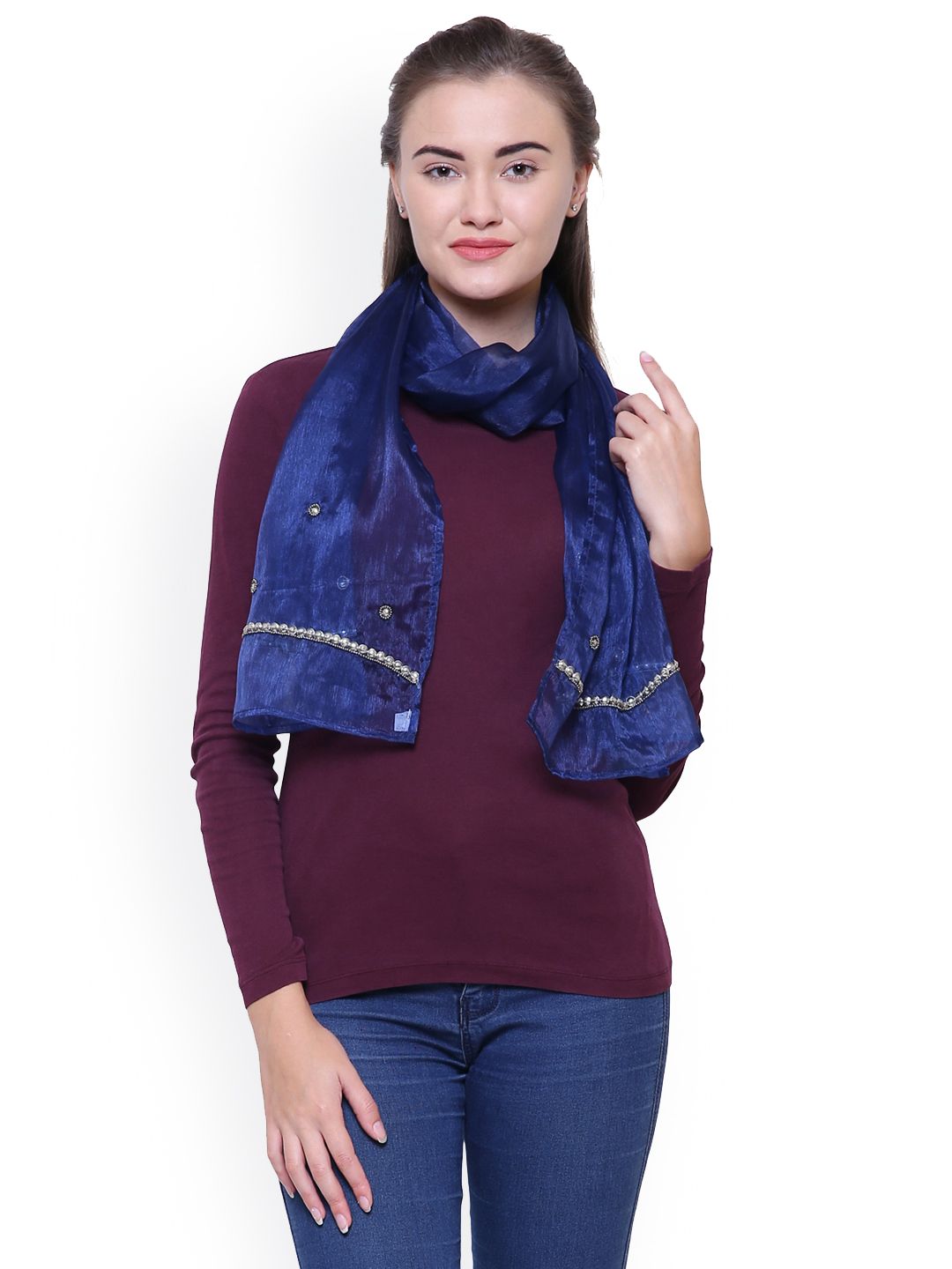 Anekaant Women Blue Solid Stole Price in India