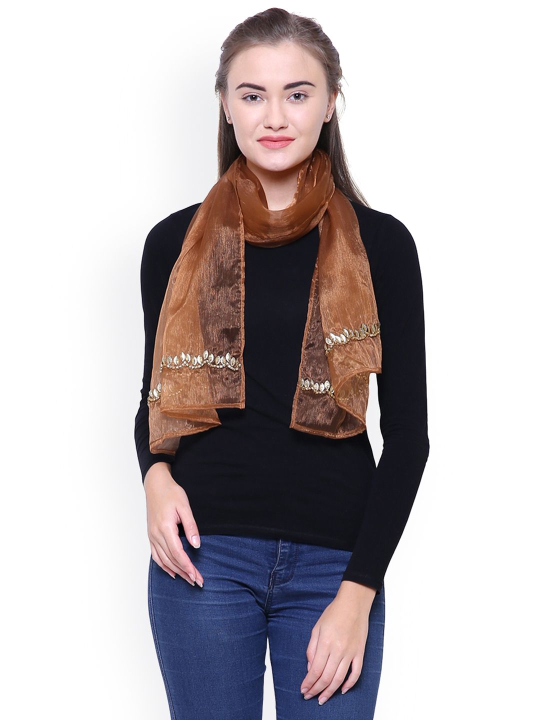 Anekaant Women Copper-Toned Solid Stole Price in India