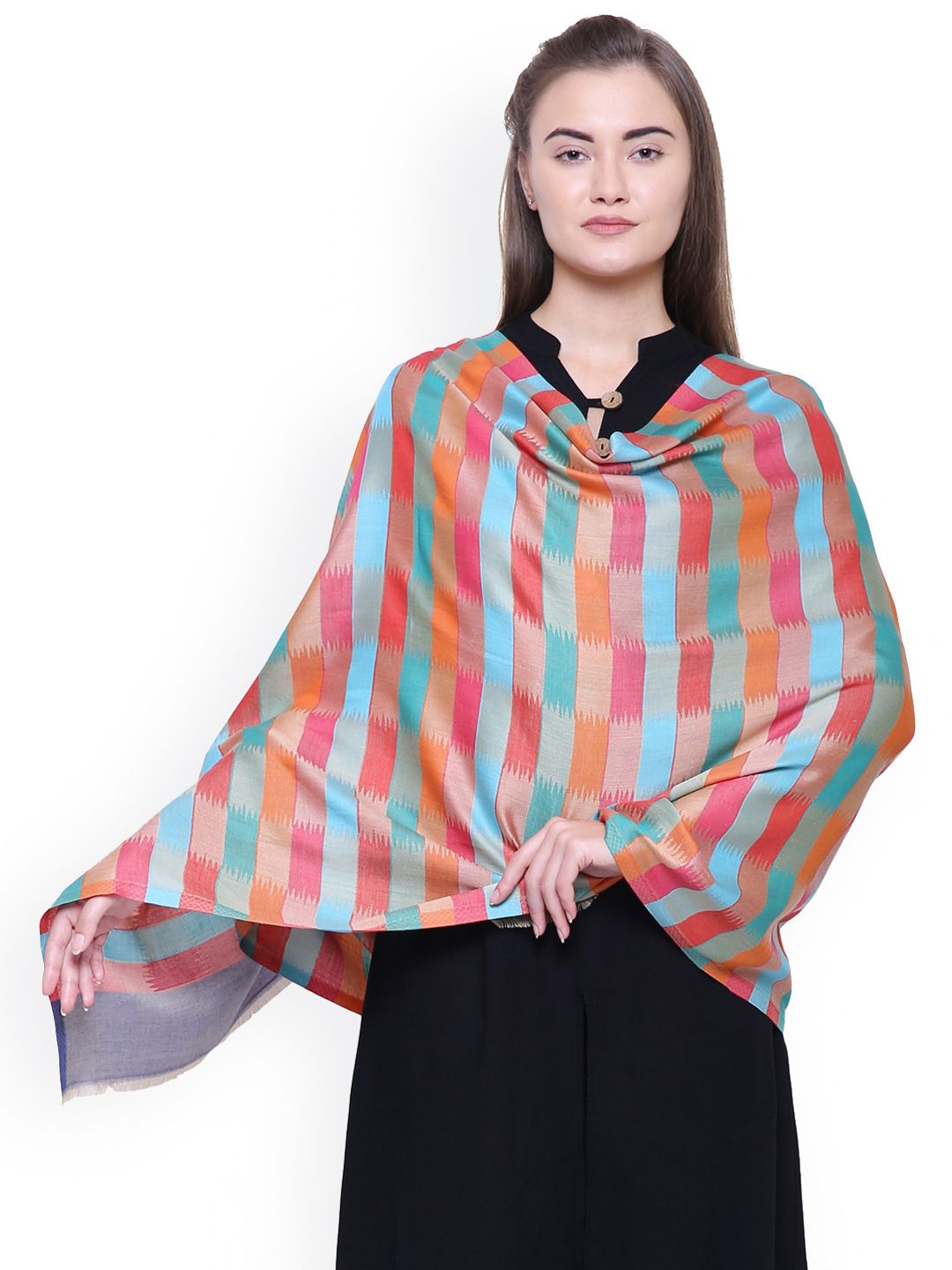 Anekaant Women Multicoloured Geometric Woven Design Shawl Price in India