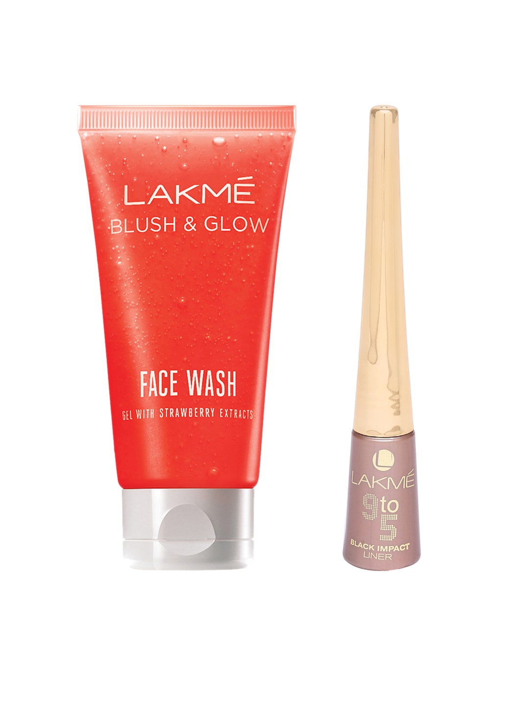 Lakme Set of 9to5 Impact Black Eyeliner & Blush & Glow Strawberry Gel Face Wash Price in India