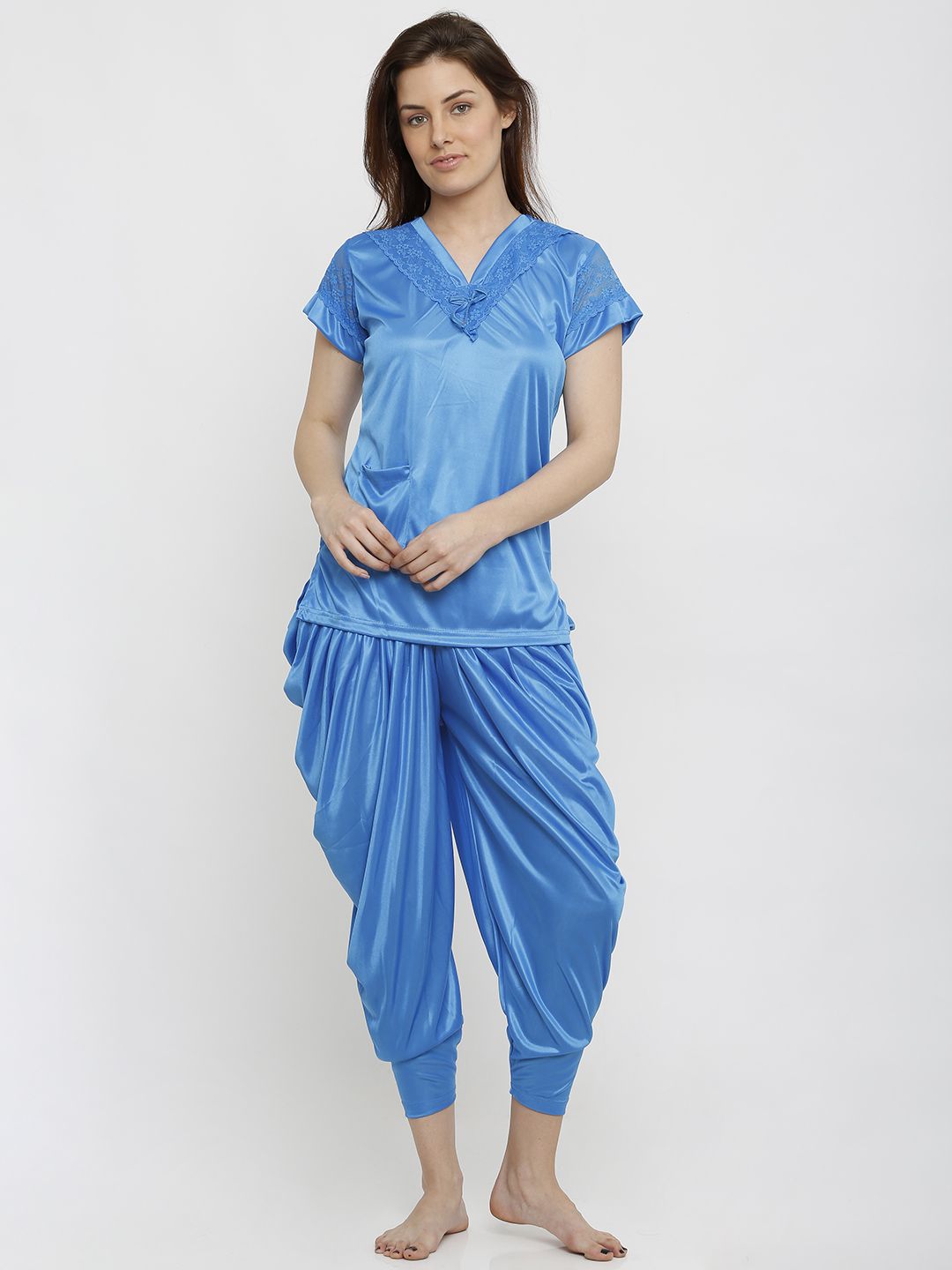 Pretty Awesome Women Blue Solid Night suit PTASXL159 Price in India