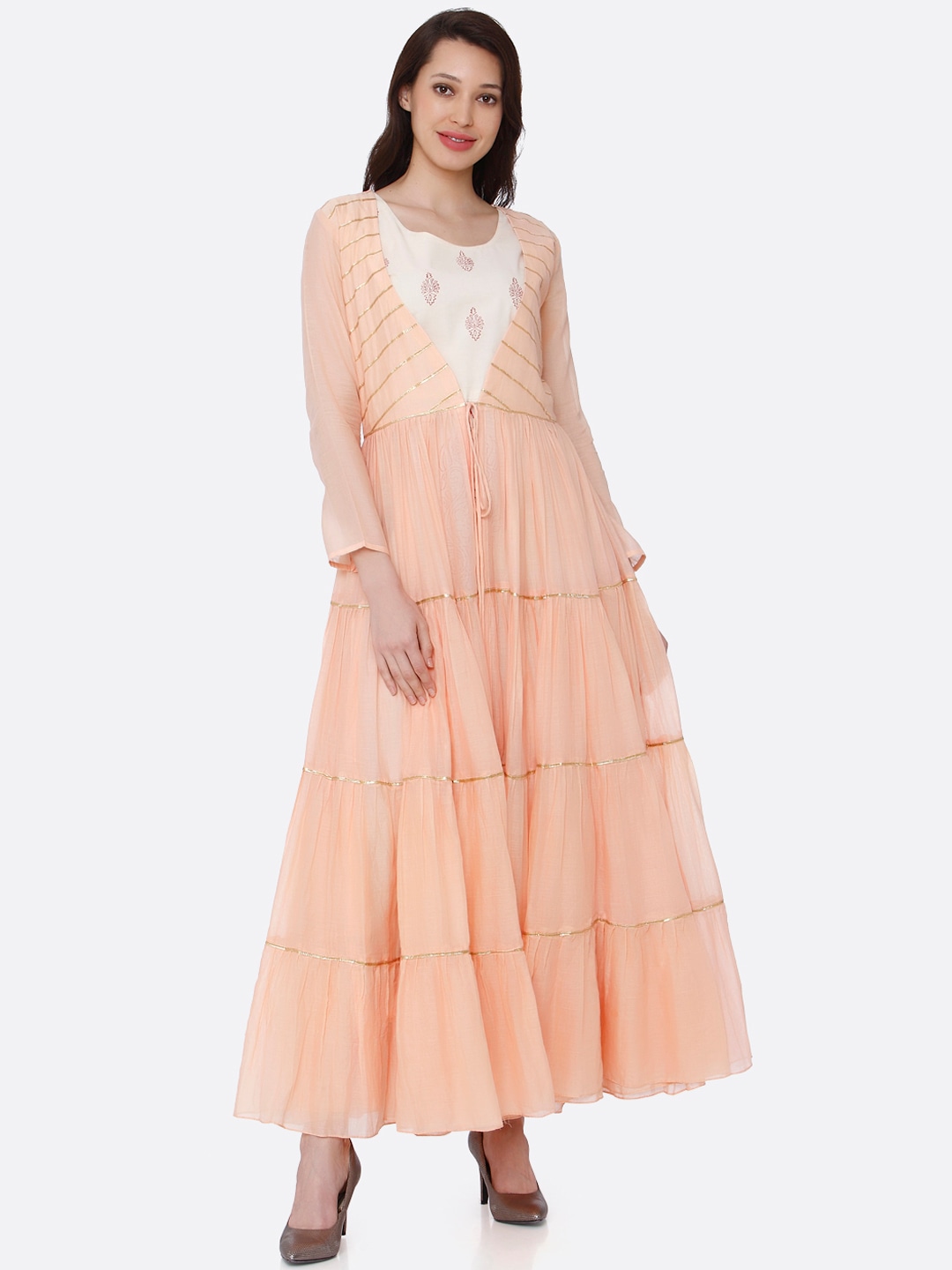 RAISIN Women Peach-Coloured Printed Fit and Flare Dress Price in India