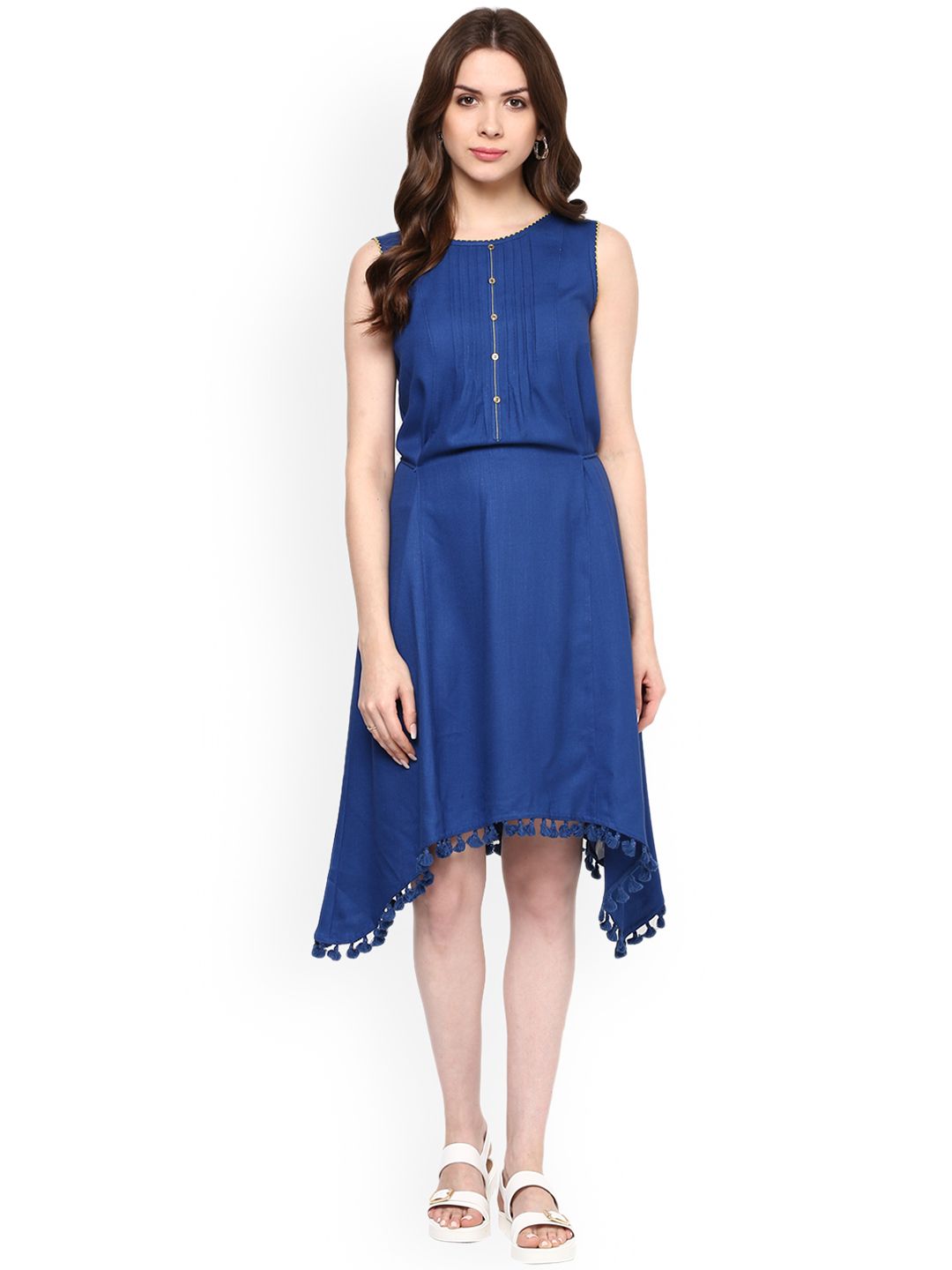 Buy Fusion Beats Women Blue Self Design Fit and Flare Dress - Dresses for  Women 7765896 | Myntra